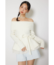 チュールレイヤードペプラムニットトップス