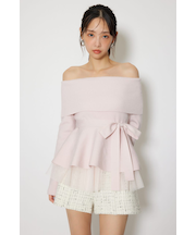 チュールレイヤードペプラムニットトップス