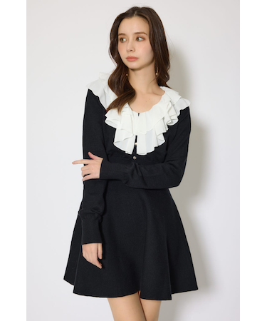 フリルカラーニットカーディガンセットワンピース