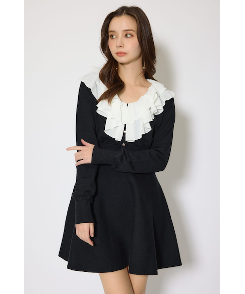 フリルカラーニットカーディガンセットワンピース