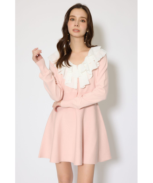 フリルカラーニットカーディガンセットワンピース