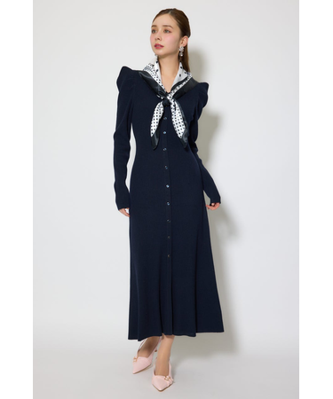 スカーフ付きマーメイドニットワンピース