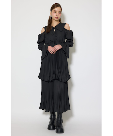 BIGカラープリーツフレアワンピース