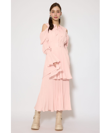 BIGカラープリーツフレアワンピース