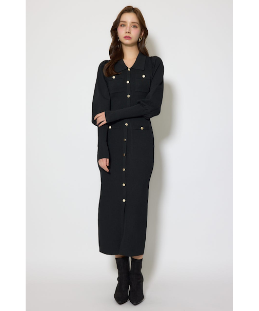 パフロングスリーブニットタイトワンピース