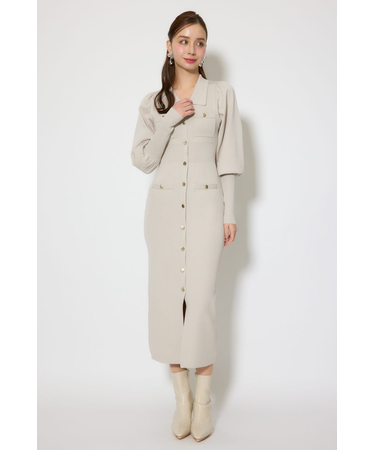 パフロングスリーブニットタイトワンピース