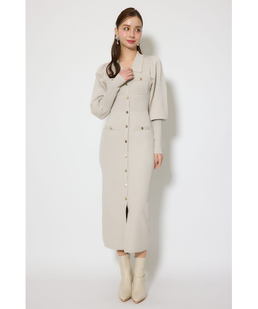 パフロングスリーブニットタイトワンピース