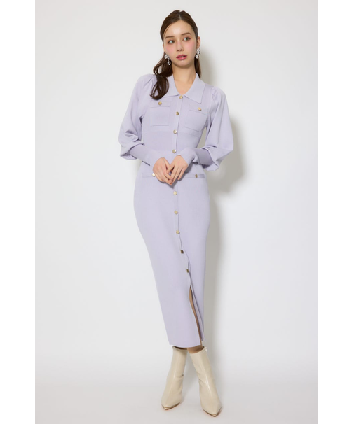 パフロングスリーブニットタイトワンピース