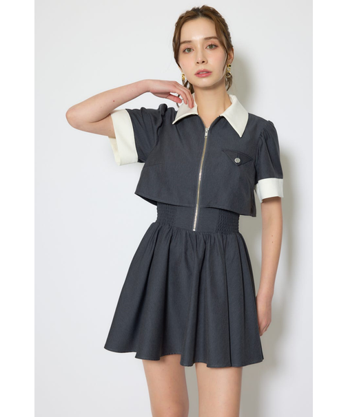 バストディティールフレアミニワンピース