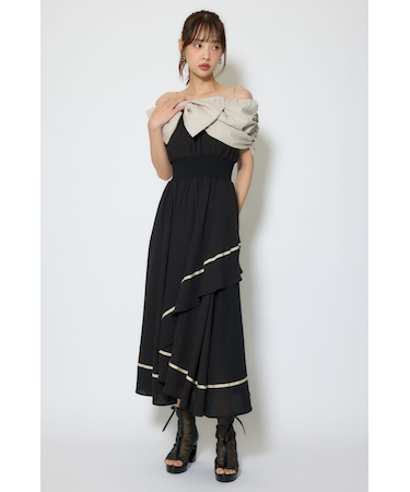 フロントビッグリボンフレアワンピース