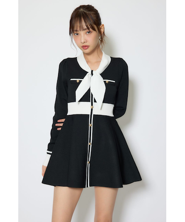 バイカラーミニニットワンピース