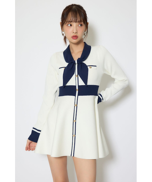 バイカラーミニニットワンピース