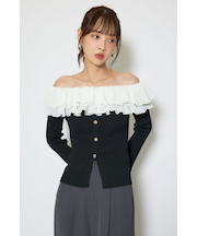 プリーツレースオフショルニットトップス