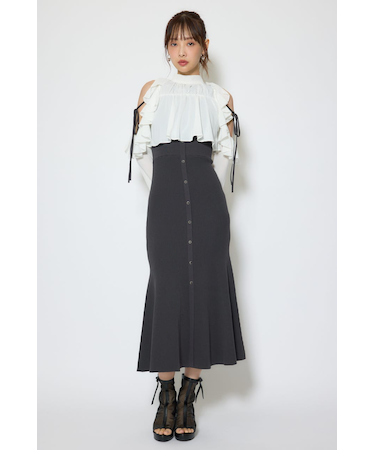 オープンショルダーフリルニットセットワンピース