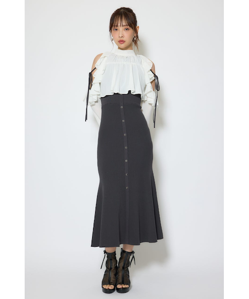 オープンショルダーフリルニットセットワンピース