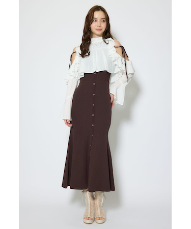 オープンショルダーフリルニットセットワンピース