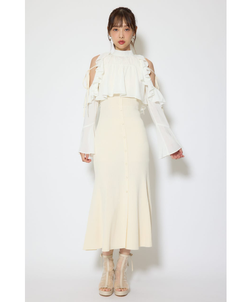 オープンショルダーフリルニットセットワンピース