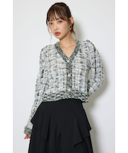 ツイードニットカーディガントップス