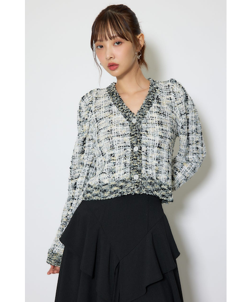 ツイードニットカーディガントップス