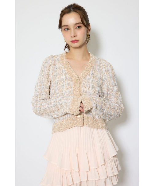 ツイードニットカーディガントップス