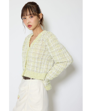 ツイードニットカーディガントップス