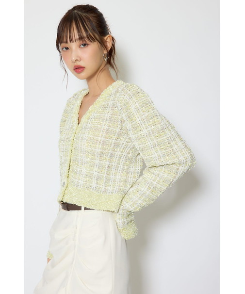 ツイードニットカーディガントップス