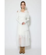 ショルダーリボンチュールニットワンピース