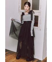 ショルダーリボンチュールニットワンピース