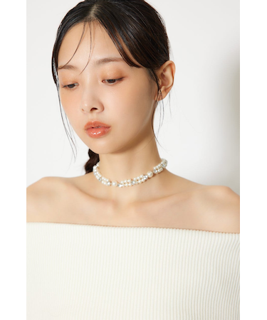 リボン付きフェイクパールチョーカー