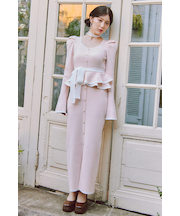 配色ペプラムタイトニットワンピース