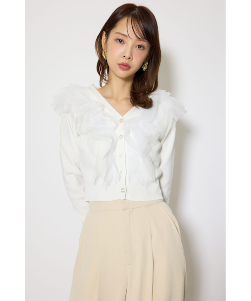 フリルチュールニットカーディガン