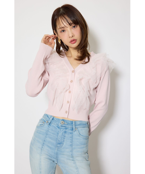 フリルチュールニットカーディガン