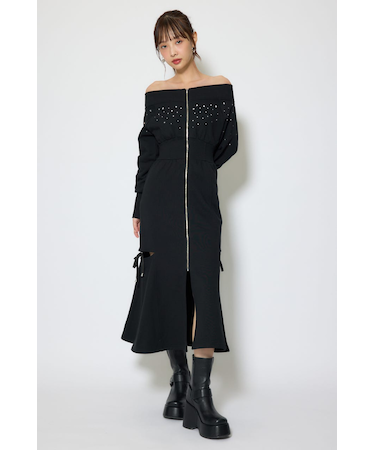 オフショルダーカッティングマーメイドワンピース