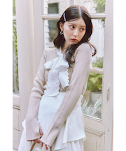 コットンレースリボンニットトップス