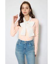 コットンレースリボンニットトップス