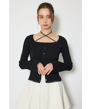 レースディティールニットカーディガンセット