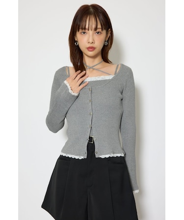 レースディティールニットカーディガンセット