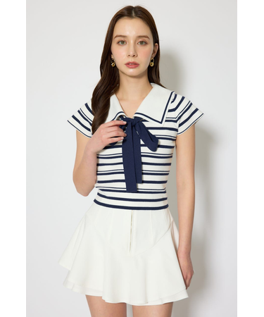 セーラーカラーデザインニットトップス