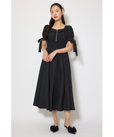 リボンスリーブフレアワンピース