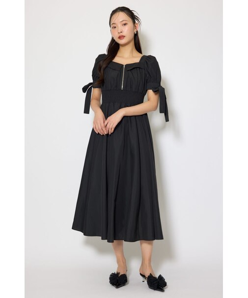 リボンスリーブフレアワンピース