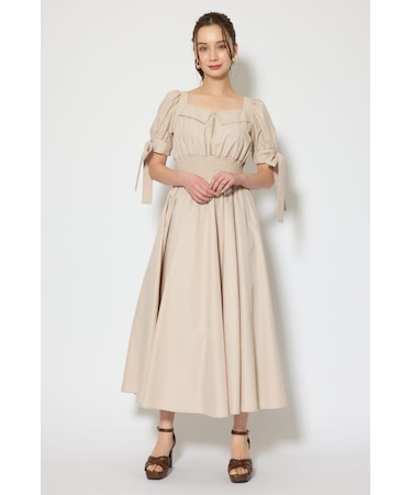 リボンスリーブフレアワンピース