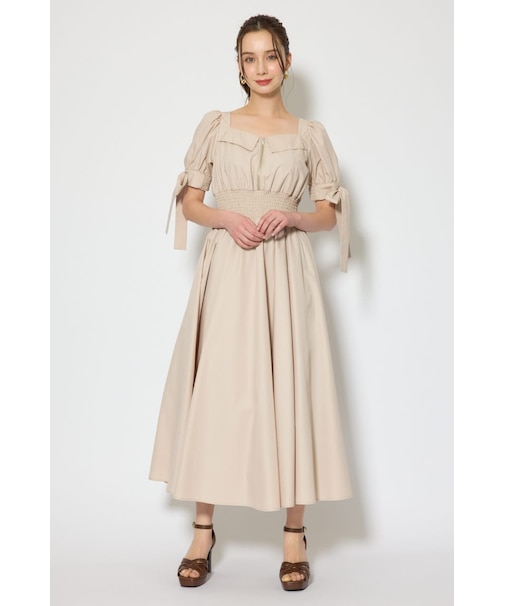 リボンスリーブフレアワンピース