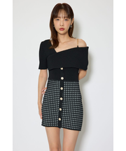 アシンメトリーツイードミニニットワンピース