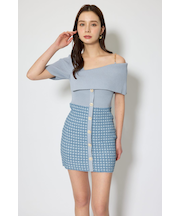 アシンメトリーツイードミニニットワンピース