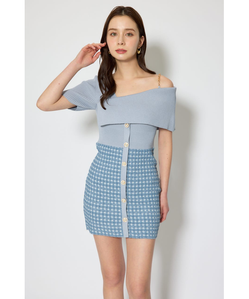 アシンメトリーツイードミニニットワンピース