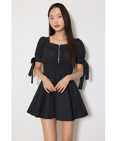 リボンスリーブフレアミニワンピース