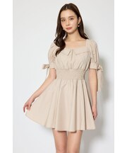 リボンスリーブフレアミニワンピース