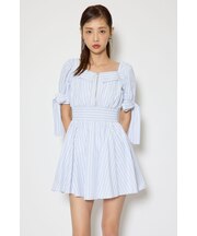 リボンスリーブフレアミニワンピース