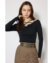 ストリングタイトニットトップス