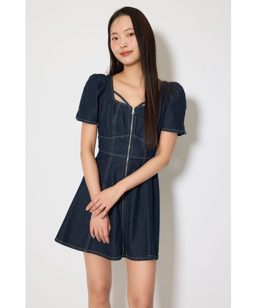 フロントジップマーメイドデニムミニワンピース